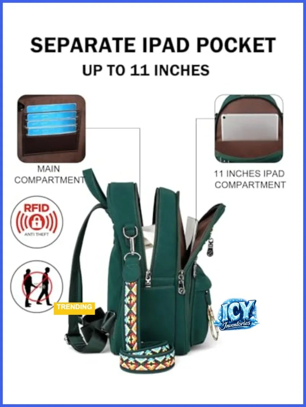 Small Backpack Purse Faux Leather Multi-Pocket with iPad Pocket Adjustable